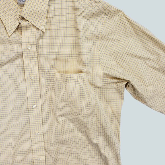 Brooks Brothers 1818 Men's Dress Shirt Yellow Check Button Down  Size 16-35 - Picture 13 of 14
